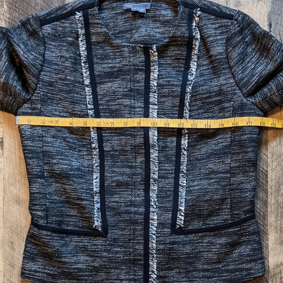 Vince Fringe-Trim Boucle Jacket Blazer Zip-Front Heathered Black - Picture 8 of 8